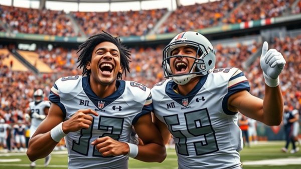College football players celebrating during a Final Four matchup.