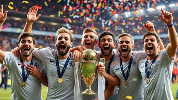 Mississippi players celebrate Sugar Bowl win with trophy.