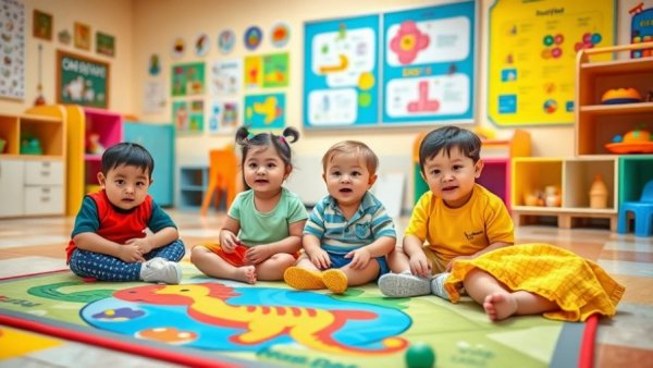 Children in daycare on colorful mat amid Minnesota daycare fraud allegations.
