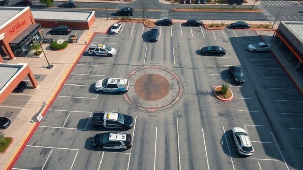 Aerial view of Spartanburg shopping center parking lot under investigation.
