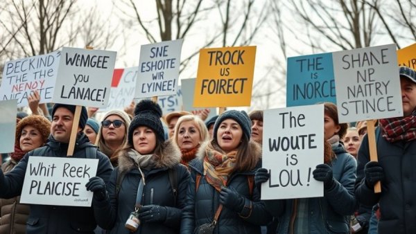 Nationwide protests against ICE officer shooting, protesters holding signs.