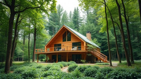 Modern eco-friendly house in lush forest demonstrating sustainable renovations.