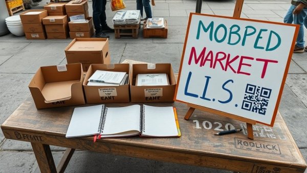 Hillsborough Really Really Free Market display with boxes and sign.