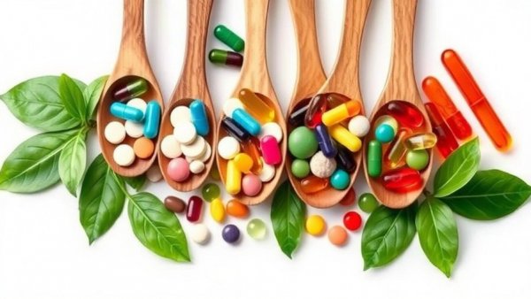 Elegant display of plastic-free vitamins UK on wooden spoons.