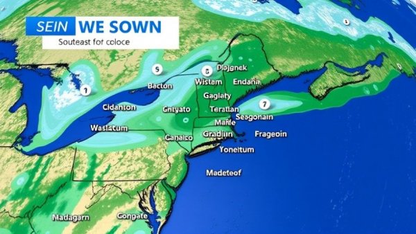 Weather map showing Southeast temperatures, highlighting snow chances.