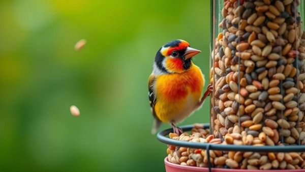Goldfinch at a feeder, illustrating winter wildlife gardening jobs.