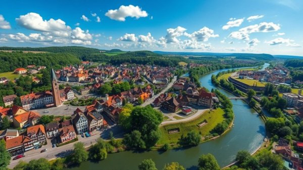 Aerial view of a scenic German town for sustainable travel
