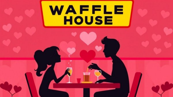 Waffle House Valentine's Day romantic design with couple silhouette.