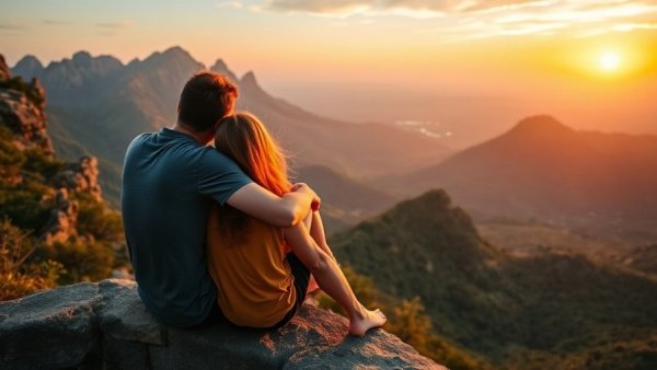 Young couple enjoying a romantic adventure at Majella National Park with scenic mountain views.