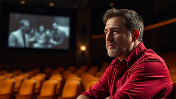 Man at local event on stage with projector in background.