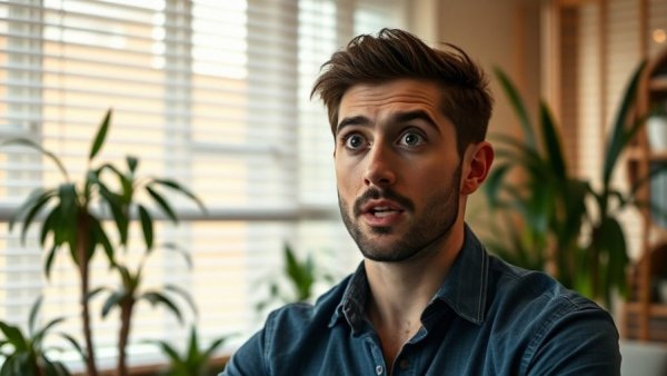 Young man discusses changes in real estate 2025 in a cinematic photo.