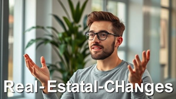 Young man discussing fast-changing real estate market indoors.