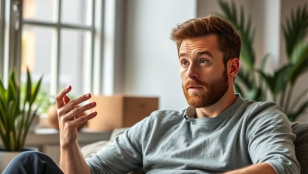 Man discussing Lake Keowee lifestyle indoors.