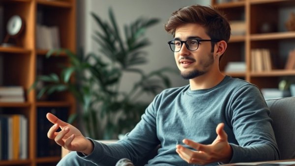 Young man discussing Affordable Area in Upstate South Carolina indoors.