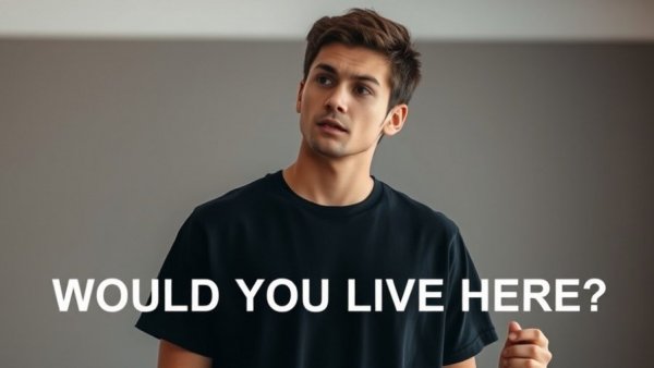 Young man asking would you live here in Greenville suburb.