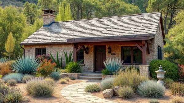 Modern house with a waterwise garden in Austin.