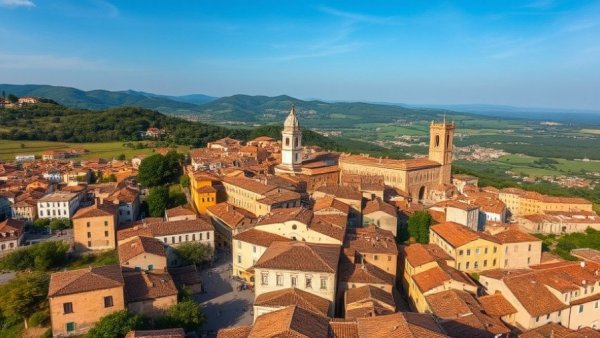 Scicli aerial view highlighting eco-friendly itineraries amidst historic sites and countryside.