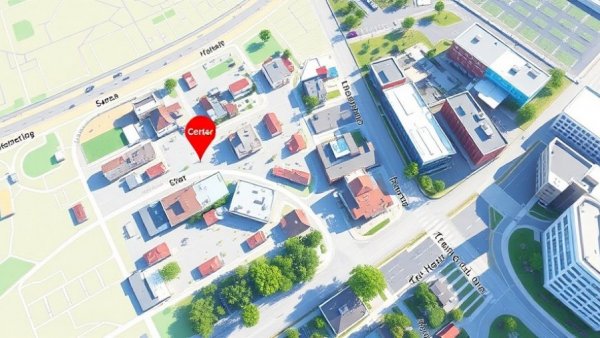 Digital map and street view of Downtown Cary area landmarks.