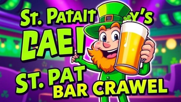 Shamrock Shuffle St. Paddy’s Day Bar Crawl vibrant poster with animated shamrock.