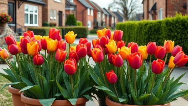 Vibrant tulips in a sustainable home garden design.
