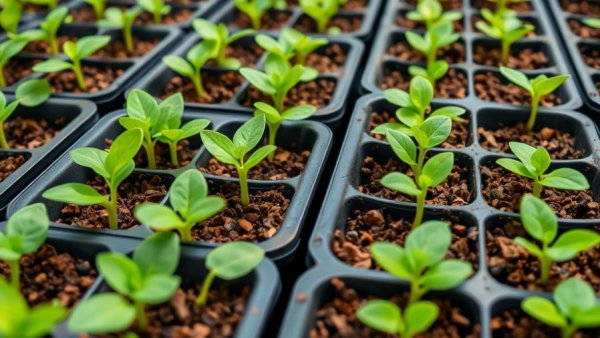 Recycle garden plug trays with seedlings in rich soil.
