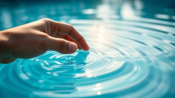 Hand touching water creating ripples, circular economy sustainable hospitality.