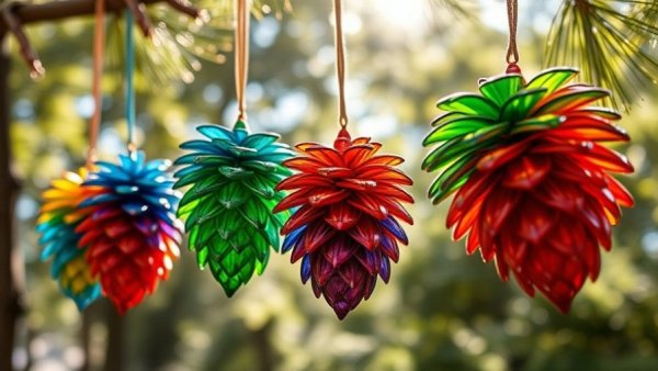Glass pine cones displayed at Moore County visual arts weekend.