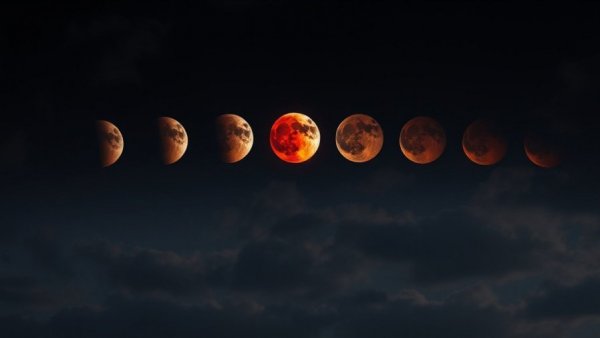 Phases of the moon during total lunar eclipse and blood moon.