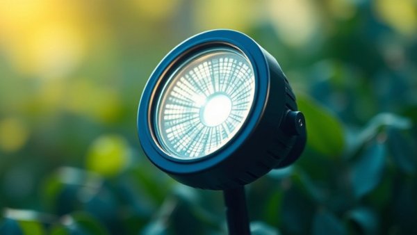 Modern solar garden light spotlight on gradient background, best solar lights 2026.