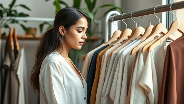 Woman browsing eco-friendly clothes to build an eco-friendly wardrobe 2026