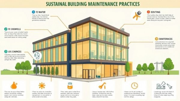 Infographic on sustainable building maintenance practices, focusing on eco-friendly methods.