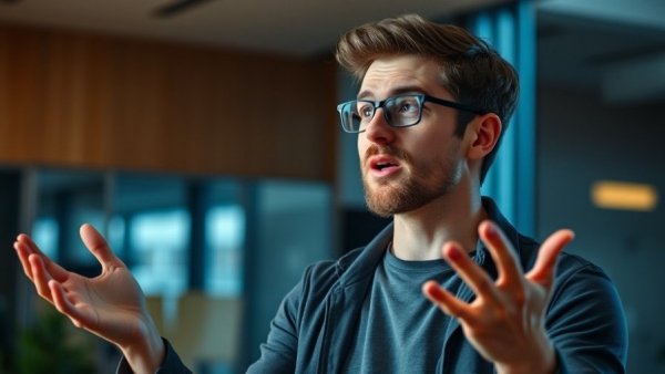 Young man discussing retiring in Hartness, indoor setting.