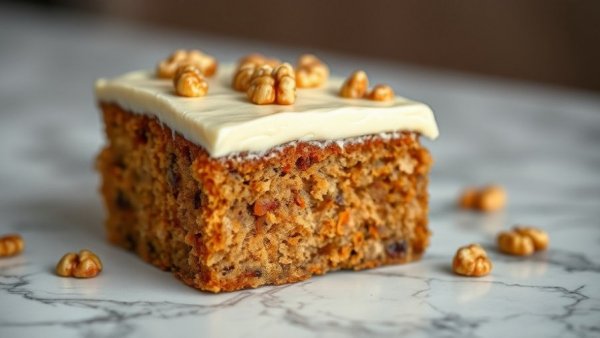 Gluten-free carrot cake squares on marble counter, bakery opening in Durham.