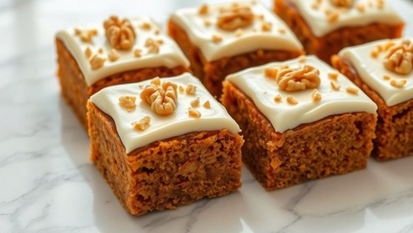 Gluten-free carrot cake squares with creamy frosting in Durham bakery.