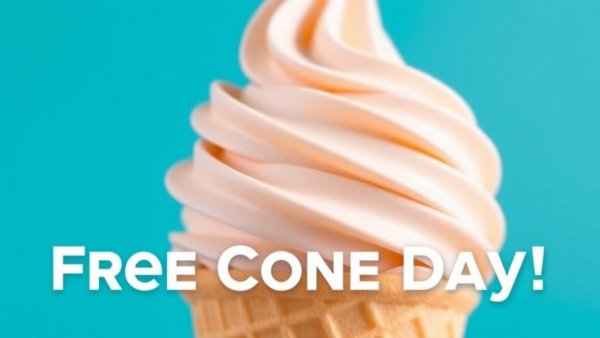 Free Cone Day at Dairy Queen promo with soft serve cone.