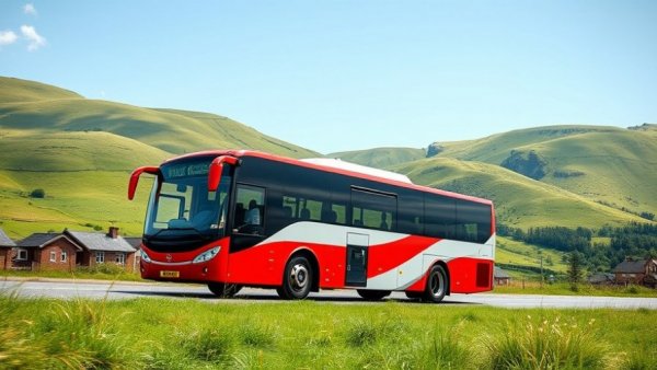 Bus showcasing sustainable travel in Wales through scenic countryside.
