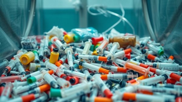 Clinical waste highlighting environmental impact pollution.