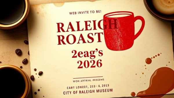 Raleigh Roasts 2026 event invitation with coffee cup