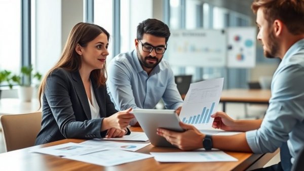 Environmental consultants collaborating on data analysis.