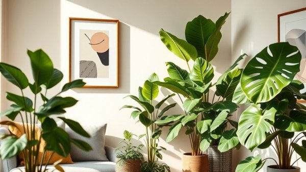 Indoor plants improving air quality in a modern living space.