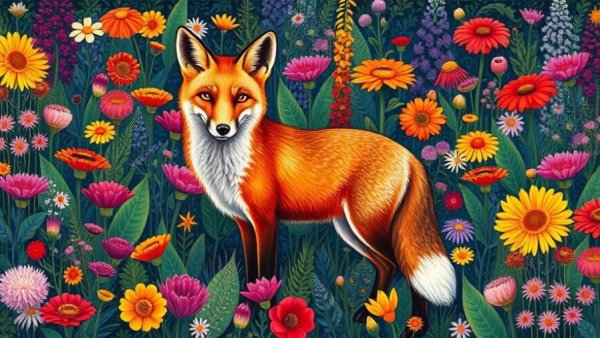 Eco-friendly gardening: vibrant fox amidst wildflowers