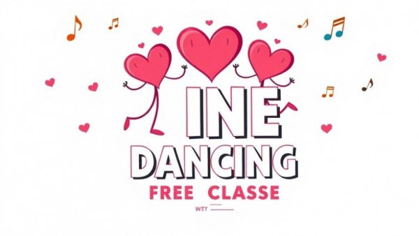 Flyer for free line dancing classes in Hillsborough, featuring dancing hearts.
