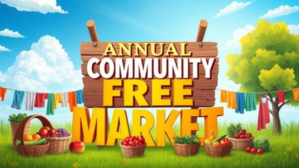 Community Free Market Raleigh poster with event details and colorful illustrations.