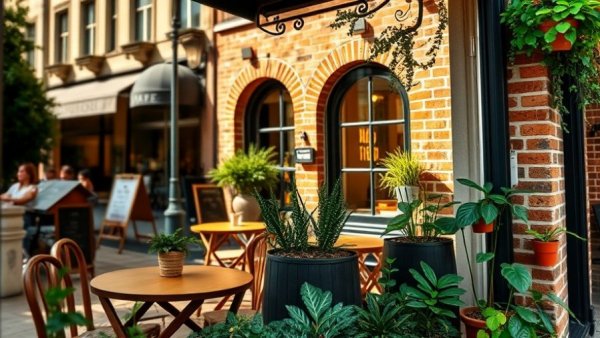 Charming cafe window reflecting street scene for Wine Down Wednesday.