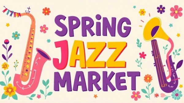 Colorful Spring Jazz Market Raleigh poster with vibrant illustrations.