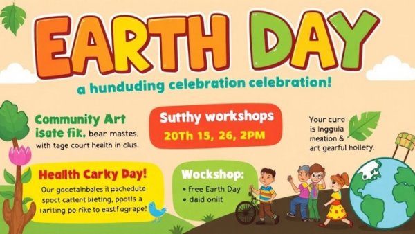 Colorful poster promoting local Earth Day events highlighting community activities.