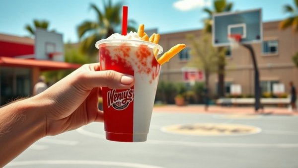 Wendy's free Frosty and fries at basketball court during sunny day.