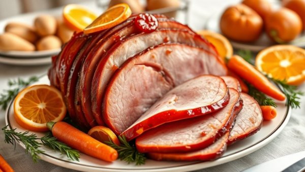 Easter brunch in the Triangle with glazed spiral ham and oranges.