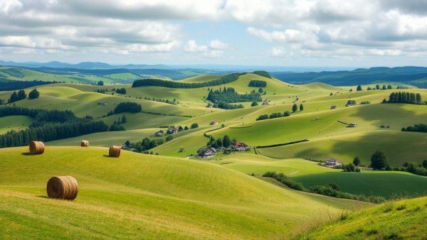 Peaceful rural landscape with haystacks in Ukraine showcasing eco-tourism.