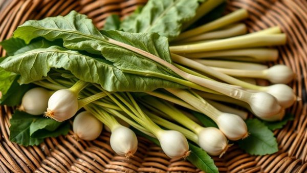 Fresh ramps on a wicker basket, Western NC harvest guides.